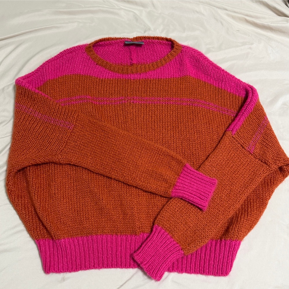 Wooden‎ Ships Striped Knit Sweater Women's Medium Orange Pink  Mohair Wool